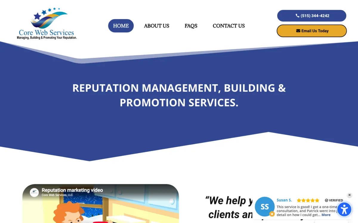 Core Web Services homepage, captured September 28, 2026